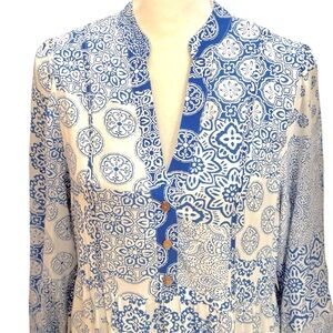 Zara Blue & White Patchwork Print Tiered Maxi Dress, size M